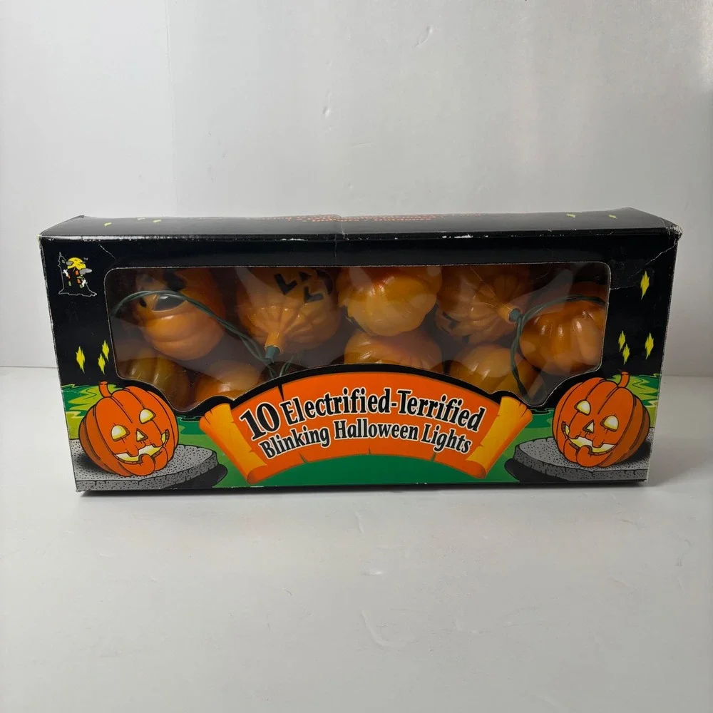 10 Electrified Terrified Blinking Halloween Lights Pumpkin Jack O Lantern String